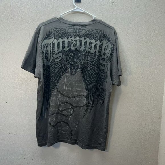 Chemistry Shirt Mens SZ L Brown Y2K Cyber Punk Goth Grunge Angel Wings Cross - Picture 1 of 4